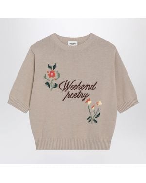 Weekend by Maxmara Sand Cotton Jumper With Embroidery - Grey
