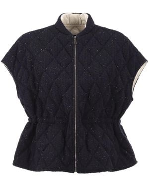 Fabiana Filippi Quilted Virgin Wool, Silk And Cashmere Gilet With Sequins - Blue