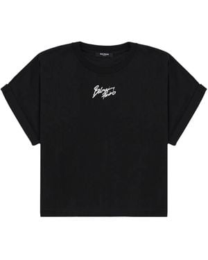 Balmain Cropped T-Shirt With Logo - Black