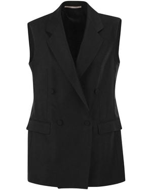 Tagliatore Double-Breasted Linen Waistcoat - Black