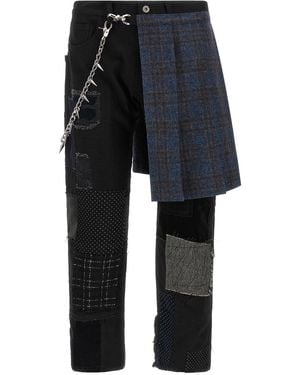 Junya Watanabe Patchwork Jeans With Kilt - Blue