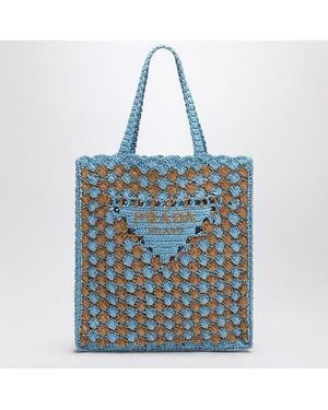 Prada Cedar-Colored Crochet Tote Bag With Logo in Green | Lyst