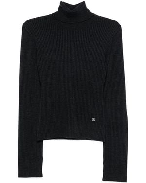 Ganni Ribbed-Knit Roll-Neck Sweater - Black