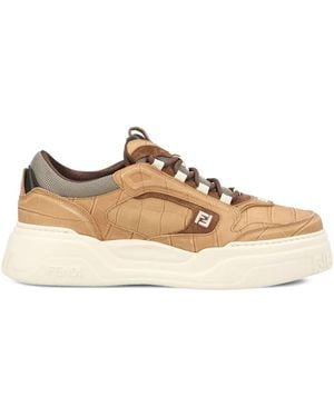 Fendi Crocodile-Print Leather Force Sneakers - Brown