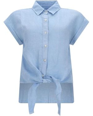 120% Lino Camicia Con Nodo - Blue