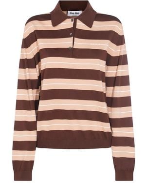 Miu Miu Striped Polo Shirt - Brown