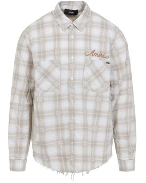 Amiri Bleach Patch Flannel Bandana Shirt - Gray