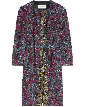 Dries Van Noten Cappotto Ricamato Con Stampe “Marbled Clay” - Blue