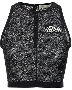 Alessandra Rich Rhinestone Lace Top - Black