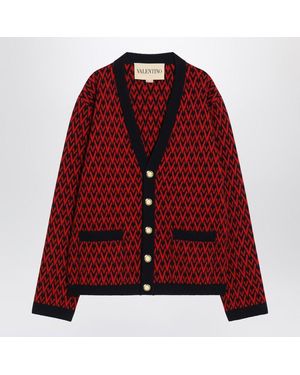 Valentino Jacquard Patterned Cardigan Toute La V - Red