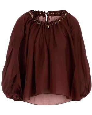 Zimmermann Aster Gathered Bead Blouse - Brown