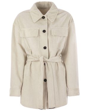 Brunello Cucinelli Corduroy Safari-Style Jacket With Jewelry - Natural