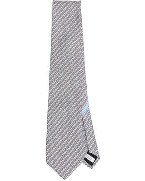 Ferragamo Aris Elephant-Print Silk Tie - White