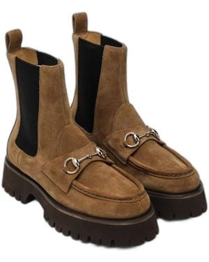 Gucci Horsebit Suede Ankle Boots - Brown