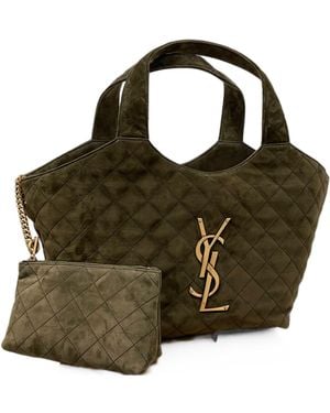 Saint Laurent Mud Suede Medium Icare Shopping Bag - Green