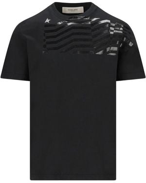 Golden Goose Tshirt With Flag Print - Black