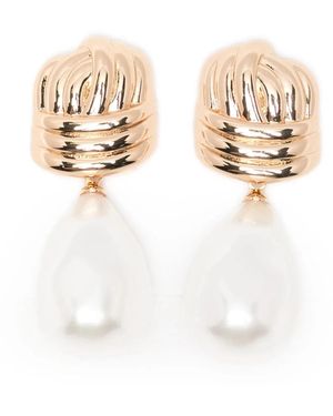 Self-Portrait Pearl Earrings With Golden Knot - White