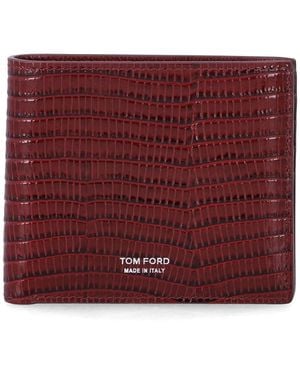 Tom Ford Style Lizard-Embossed Calf Leather Bifold Wallet (9.5 Cm X 11 Cm) For - Red