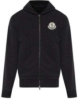 Moncler Sketched Logo Zip-Up Cotton Hoodie - Black