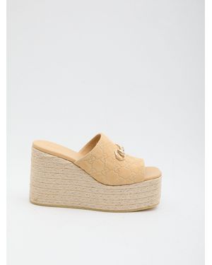 Gucci 105 Monogram Wedge Sandals - Natural