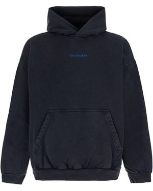 Balenciaga Logo-Embroidered Hoodie - Blue
