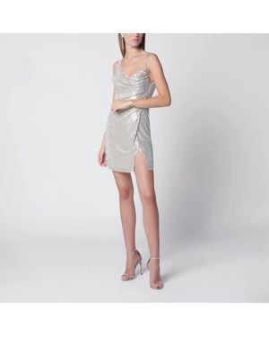 Self-Portrait Champagne Mini Dress With Rhinestones - Natural