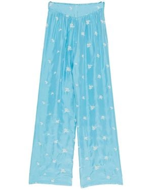 forte_forte Embroidered Silk Trousers - Blue