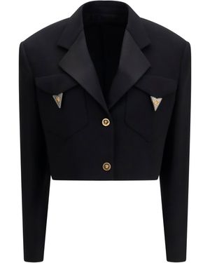 Versace Cropped Wool Blazer Blazers & Vests - Black