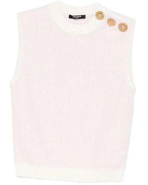 Balmain Tweed Crop Top With Buttons - Pink