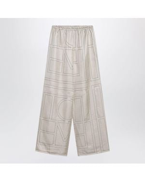 TOTEME Ivory Silk Pants With Monogram - Gray