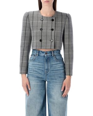 Chloé Cropped Checked Jacket - Blue