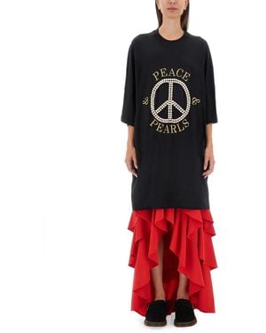 Moschino Peace & Pearls Cotton Interlock Dress - Red