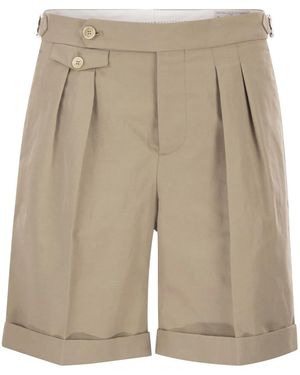 Brunello Cucinelli Cotton And Linen Panama Bermuda Shorts - Natural