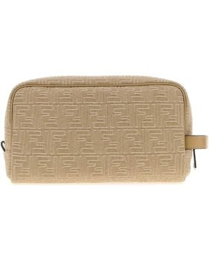 Fendi Embroidered Denim Beauty Case - Natural