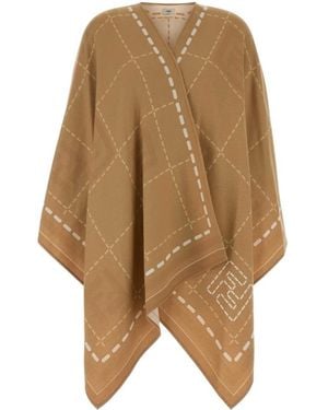 Fendi Patterned Virgin Wool Cape - Natural