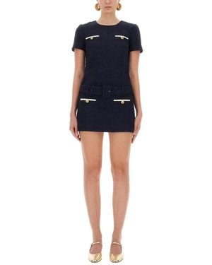 Self-Portrait Structured Mini Dress With Fitted Bodice And Flared Skirt - Blue