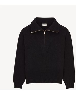 Saint Laurent Half-Zip Wool Jumper - Black