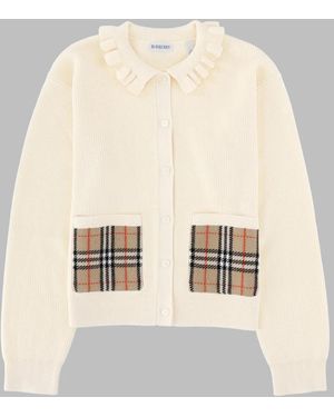 Burberry Cardigan Con Tasche Ricamate - Natural