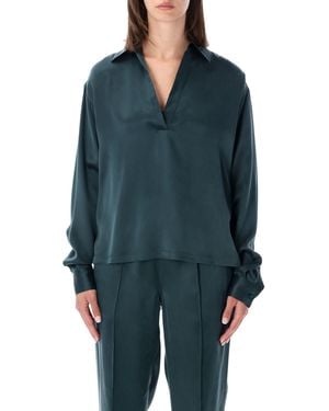 Tom Ford Deep V-Neck Silk Shirt - Blue