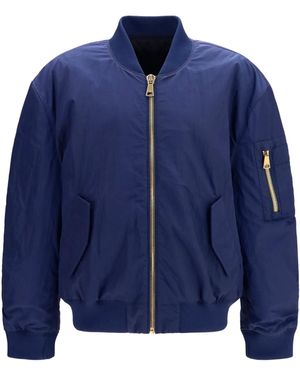 Balmain Nylon Bomber Jacket With Embroidered Back Logo - Blue