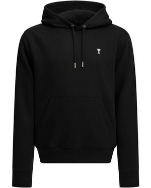 Ami Paris Ami De Coeur Ribbed Cuffs Hoodie - Black