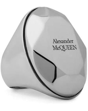 McQueen Faceted Stone Logo Ring - White