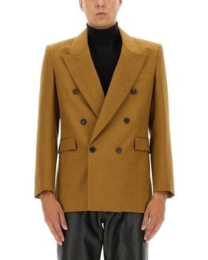 Saint Laurent Double-Breasted Wool Jacket - Natural