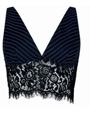 Pinko Pinstripe Floral Lace Top - Blue