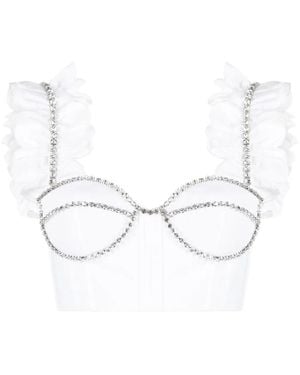 Area Embellished Crop Top - White