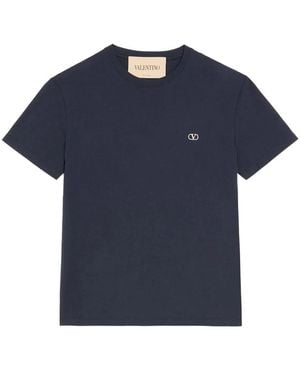 Valentino Garavani Cotton T-Shirt With Vlogo Embroidery - Blue