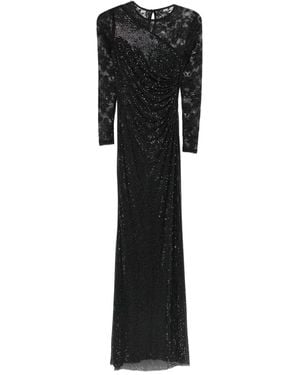 Self-Portrait Rhinestone Lace Sleeves Maxi Dress - Black