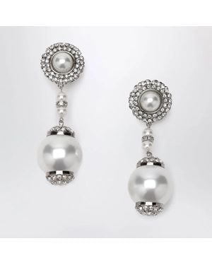 Alessandra Rich Tone Clip Earrings With Pearl And Crystal Pendant - Metallic