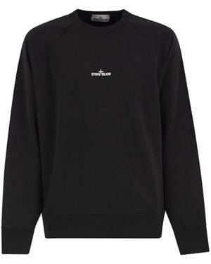 Stone Island Cotton Crew Neck Sweatshirt With Oversized Compass Back Print - Black