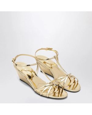 Prada Platinum Leather Wedge Sandals - Metallic